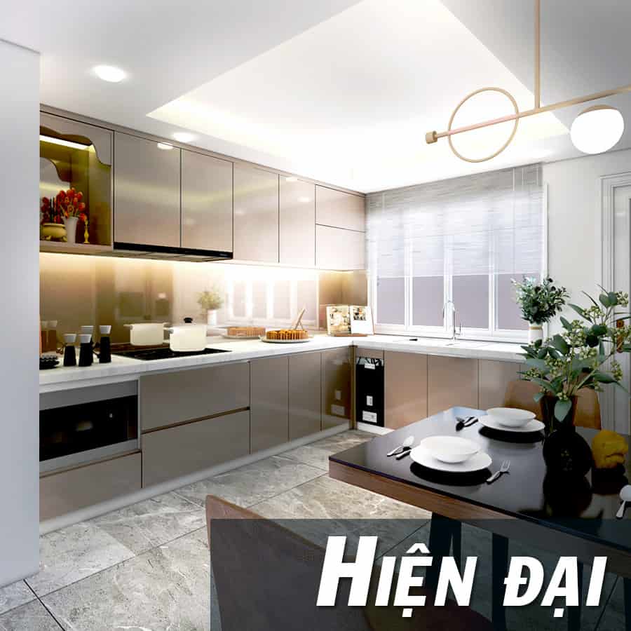 Tủ bếp thiết kế theo phong cách hiện đại.