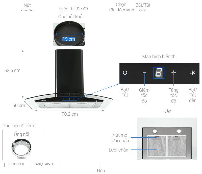 Máy Hút Mùi Gắn Tường HH-WT70A 70cm Hafele 533.86.807