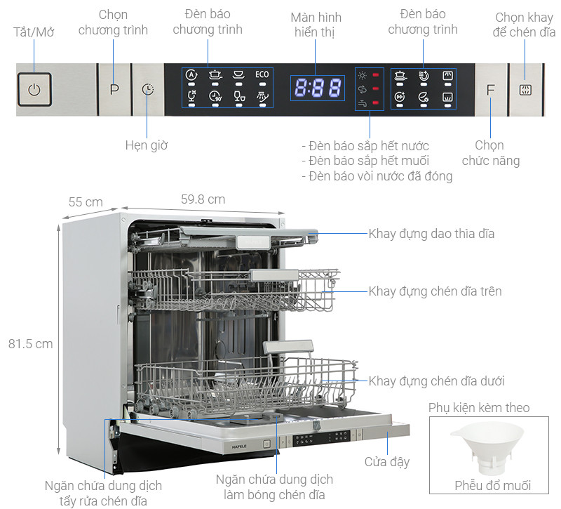 Máy Rửa Chén Âm Toàn Phần HDW-FI60AB Hafele 538.21.330