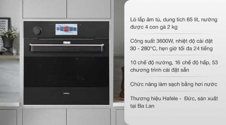 Lò nướng và hấp lắp âm Hafele HO-T60B (535.02.711) 65 lít được tích hợp 10 chế độ nướng tự động, giúp bạn linh hoạt trong việc nấu nướng
