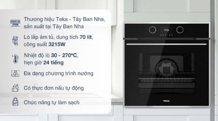 Lò nướng âm Teka HLB 860 70 lít sử dụng công nghệ làm nóng bằng thanh nhiệt kết hợp quạt đối lưu giúp nướng thực phẩm được chín đều